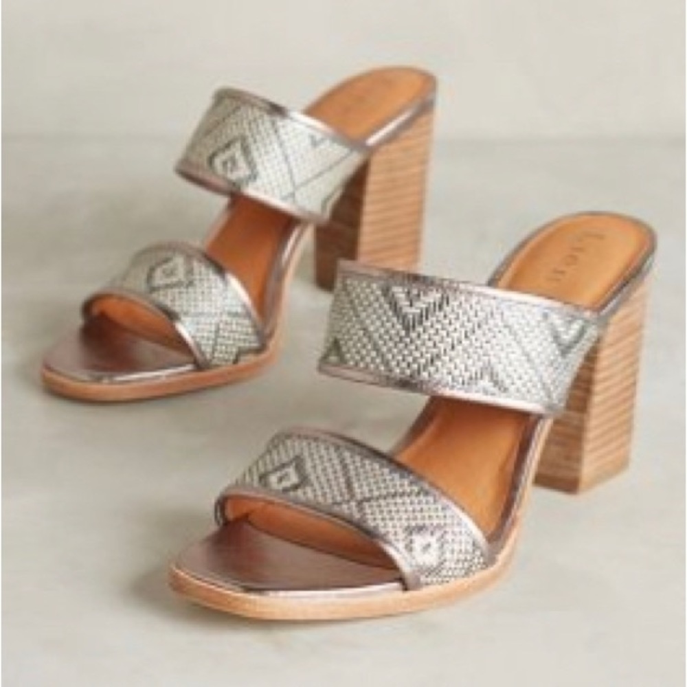 Anthropologie Lien.Do Sol Metallic Weave Mules Size 8.5